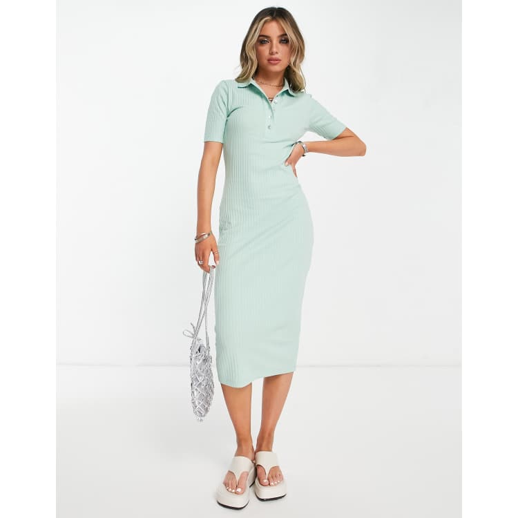ASOS DESIGN Kurzarmliges geripptes Midi Polokleid in Mint