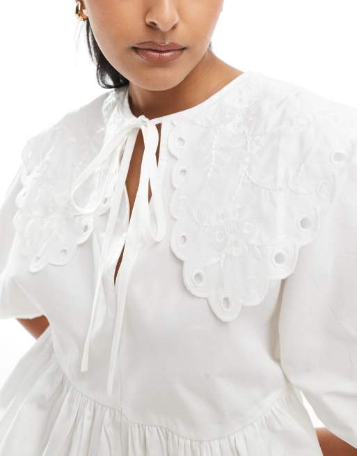 ASOS DESIGN – Kurzärmliges Hänger-Oberteil in Weiß mit Lochstickerei-Kragen, 2 von 4