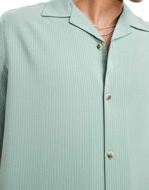 ASOS DESIGN – Kurzärmliges Hemd in strukturiertem Salbeigrün mit lockerem Schnitt und Reverskragen, 3 von 4