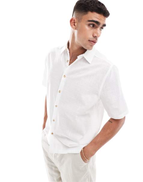ASOS DESIGN – Kurzärmliges Hemd in weißer Leinenoptik mit lockerem Schnitt - view 1
