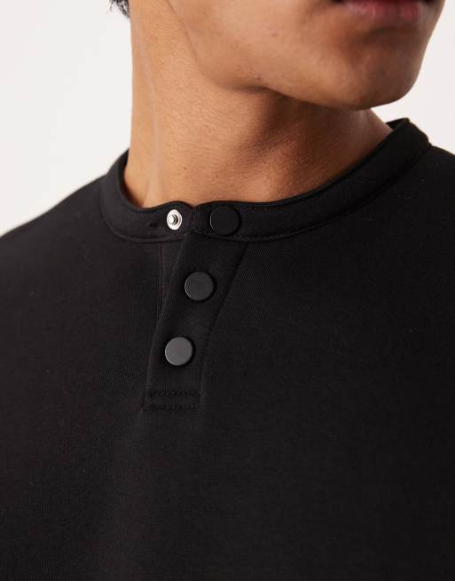 ASOS DESIGN – Kurzärmliges Henley-Sweatshirt in Schwarz, Kombiteil, 5 von 5