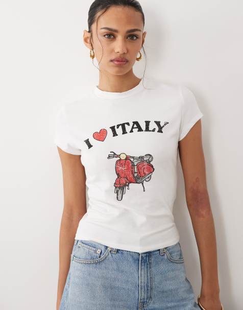 ASOS DESIGN – Kurzärmliges, knapp geschnittenes Oberteil in Weiß mit „I love Italy“-Print - view 1