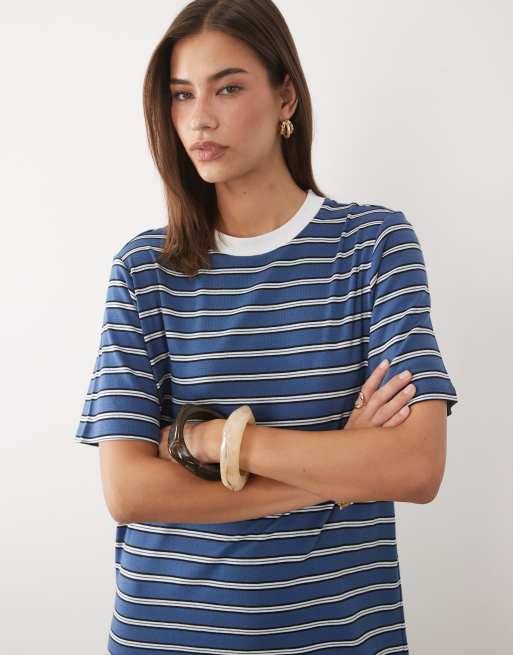 ASOS DESIGN – Kurzärmliges Maxi-T-Shirt-Kleid in Marineblau gestreift, 3 von 4