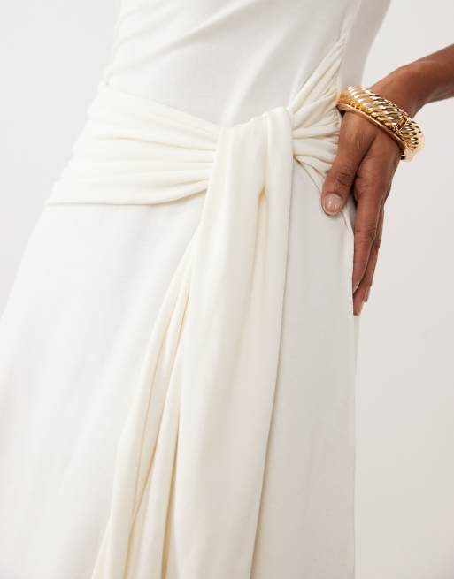 ASOS DESIGN – Kurzärmliges Midikleid in Cremeweiß mit Bindedetail an der Taille, 4 von 4