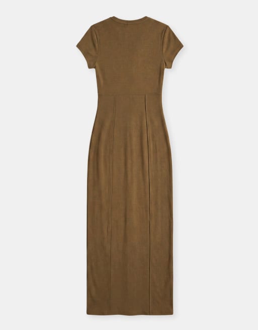 ASOS DESIGN – Kurzärmliges Midikleid in Khaki mit Ziernaht, 6 von 7