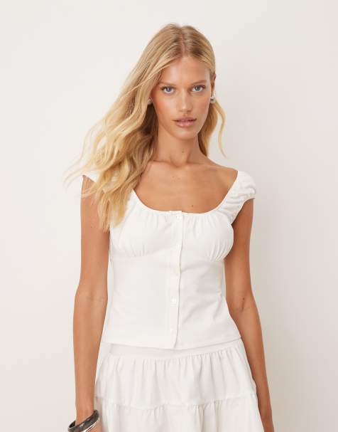 ASOS DESIGN – Kurzärmliges Milchmädchen-Oberteil in Weiß mit Knopfleiste - view 1