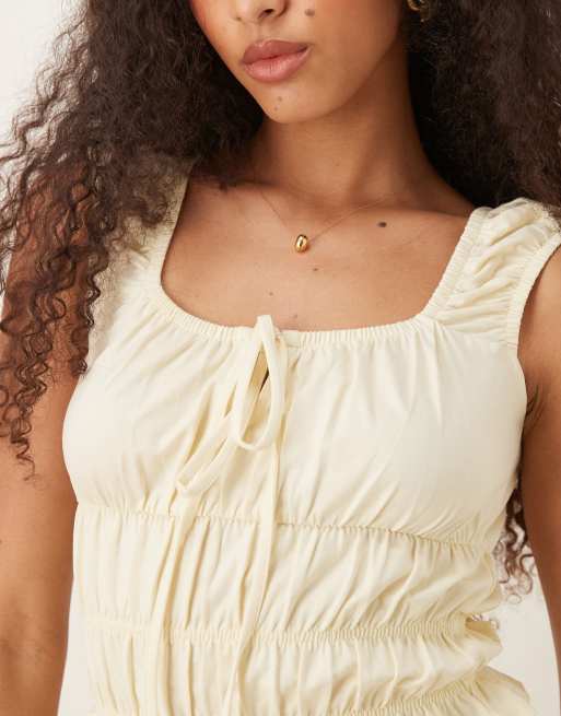 ASOS DESIGN – Kurzärmliges Oberteil in Gelb mit Milchmädchen-Ausschnitt, 4 von 4