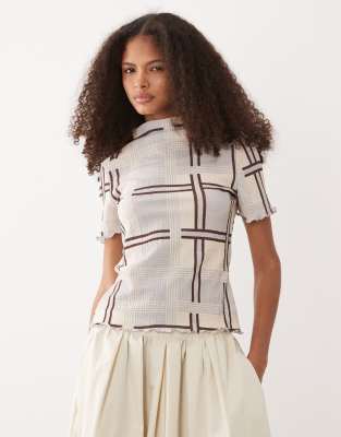 ASOS DESIGN - Kurzärmliges Oberteil mit Karomuster und Stehkragen-Bunt