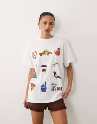 ASOS DESIGN - Kurzärmliges Oversize-Oberteil in Weiß mit „New York"-Print