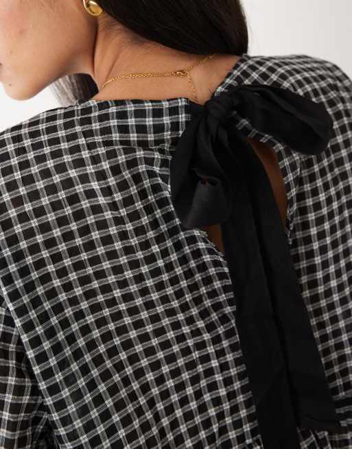 ASOS DESIGN – Kurzärmliges Oversize-Schößchenoberteil mit Karomuster, Kombiteil, 4 von 4
