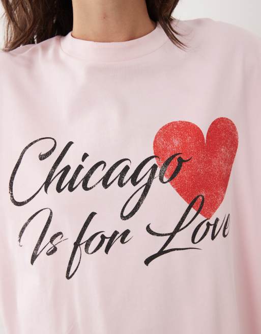 ASOS DESIGN – Kurzärmliges Oversize-T-Shirt in Hellrosa mit „Chicago Love“-Grafik, 3 von 4