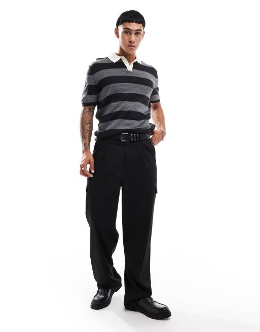 ASOS DESIGN – Kurzärmliges Rugby-Polohemd aus Strick in Grau mit Streifen, 3 von 4
