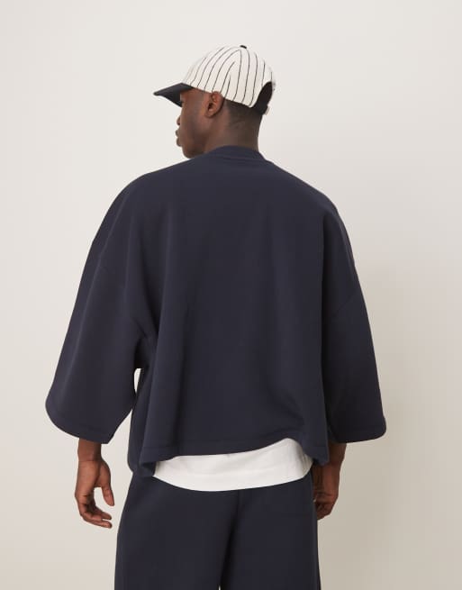 ASOS DESIGN – Kurzärmliges Sweatshirt in Marineblau mit extremer Oversize-Passform, Kombiteil, 3 von 4