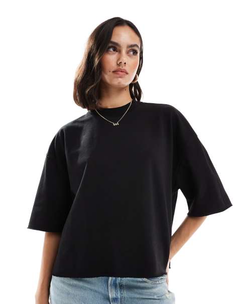 ASOS DESIGN – Kurzärmliges Sweatshirt in Schwarz mit unbehandeltem Saum - view 1