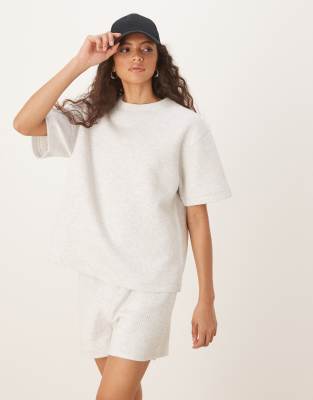 ASOS DESIGN - Kurzärmliges T-Shirt in grau meliert mit breiter Rippstruktur, Kombiteil