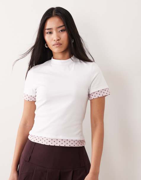 ASOS DESIGN – Kurzärmliges, zweilagiges Oberteil in Weiß mit Polka-Dots - view 1