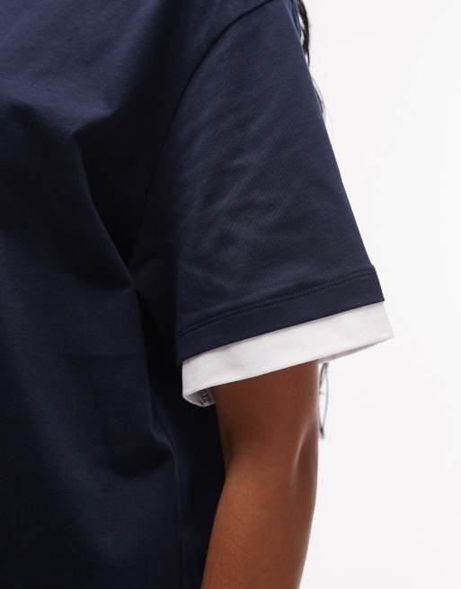 ASOS DESIGN – Kurzärmliges, zweilagiges Oversize-Oberteil in Marineblau, 4 von 4