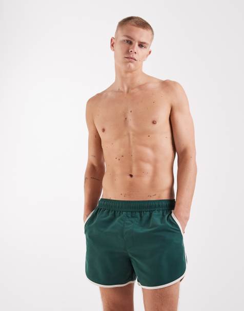 ASOS DESIGN – Kurze Badeshorts in Grün mit Kontrastsaum - view 1