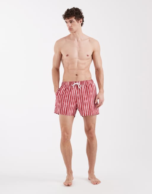 ASOS DESIGN – Kurze Badeshorts in Rot gestreift, 3 von 5