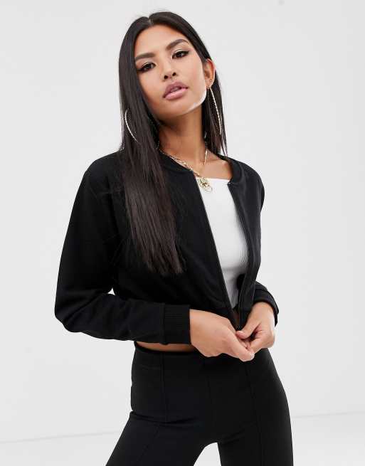 ASOS DESIGN – Kurze Bomberjacke in Schwarz