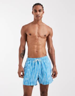 Kurze, gestreifte Badeshorts in blau gestreift Blau XS