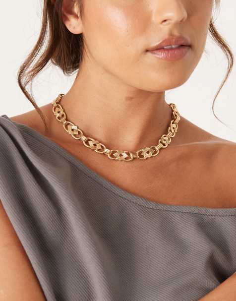 ASOS DESIGN – Kurze, goldfarbene Halskette mit Kettengliedern im Vintage-Look - view 1