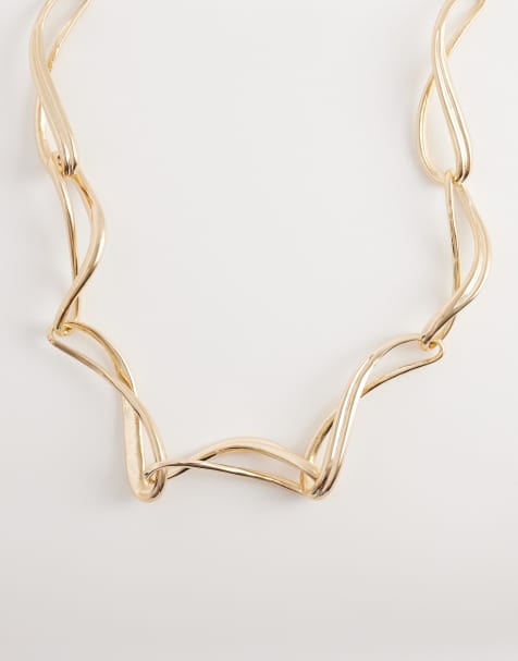 ASOS DESIGN – Kurze Halskette in Gold-Optik mit verdrehten Kettenschlaufen - view 1