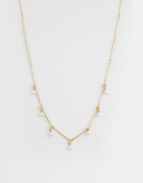 ASOS DESIGN – Kurze Halskette in Goldoptik mit tropfenförmigem Kunstperlendesign - view 1