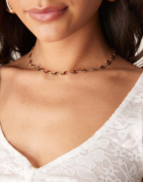 ASOS DESIGN – Kurze Halskette mit glitzernden Kirsch-Verzierungen in Goldoptik - view 1