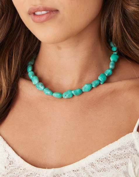 ASOS DESIGN – Kurze Halskette mit klobigen Schmucksteinen in Blau - view 1