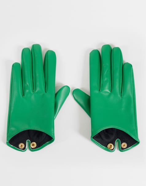 ASOS DESIGN kurze Handschuhe aus Kunstleder in leuchtendem Grün - view 1