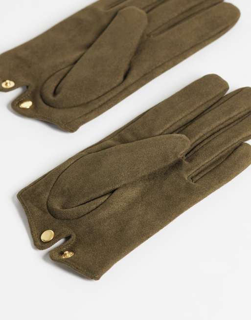 ASOS DESIGN kurze Handschuhe in Wildlederoptik in Khaki, 2 von 3