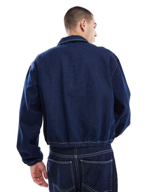 ASOS DESIGN – Kurze Harrington-Jacke aus unbehandeltem Denim mit Kontrastnähten, 2 von 4