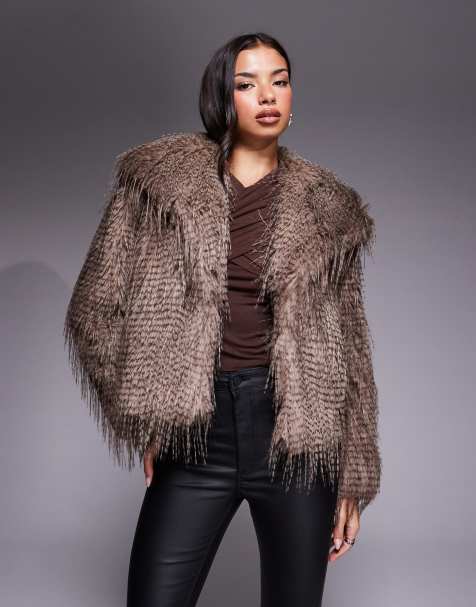 ASOS DESIGN – Kurze Jacke aus Kunstpelz in Taupe - view 1