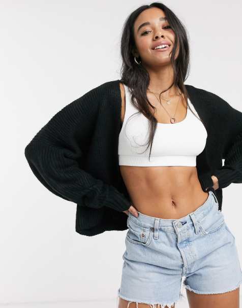 ASOS DESIGN – Kurze, kastenförmige, offene Strickjacke mit Taschen