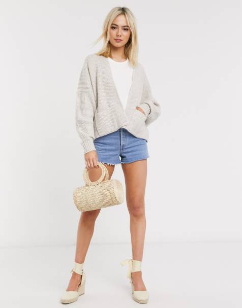 ASOS DESIGN – Kurze, kastenförmige, offene Strickjacke mit Taschen