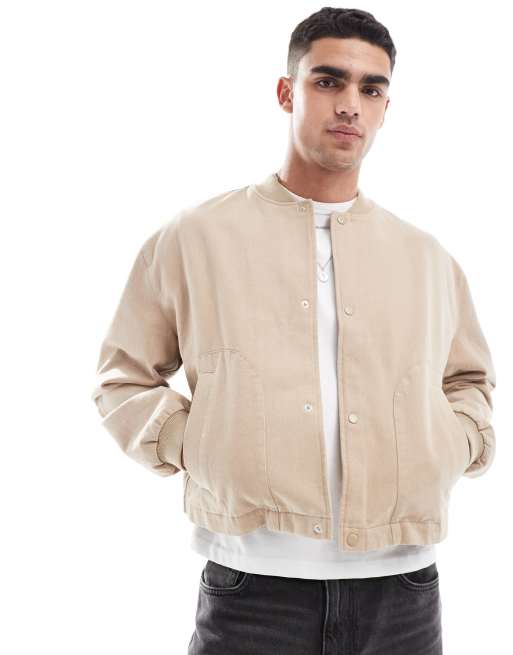 ASOS DESIGN – Kurze Oversize-Bomberjacke in Steinbeige