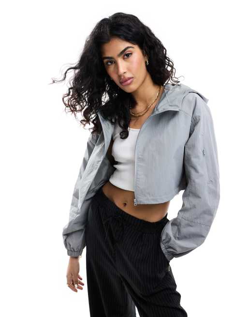 ASOS DESIGN – Kurze Regenjacke in Grau mit Kapuze