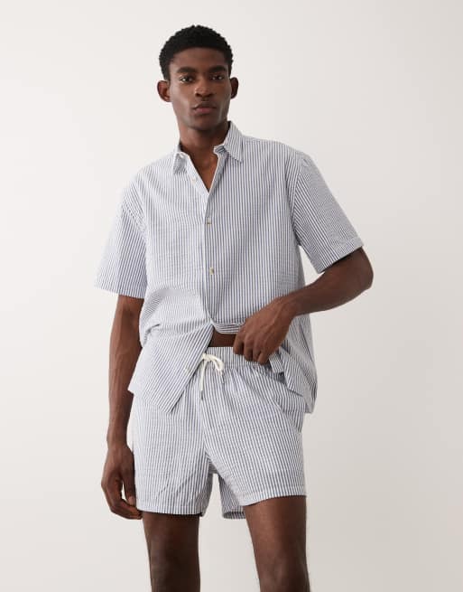 ASOS DESIGN – Set aus Seersucker in Marineblau mit Streifen, 2 von 3