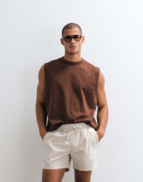 ASOS DESIGN – Kurze Shorts aus Leinenmix in Steinbeige mit schmalem Schnitt - view 1