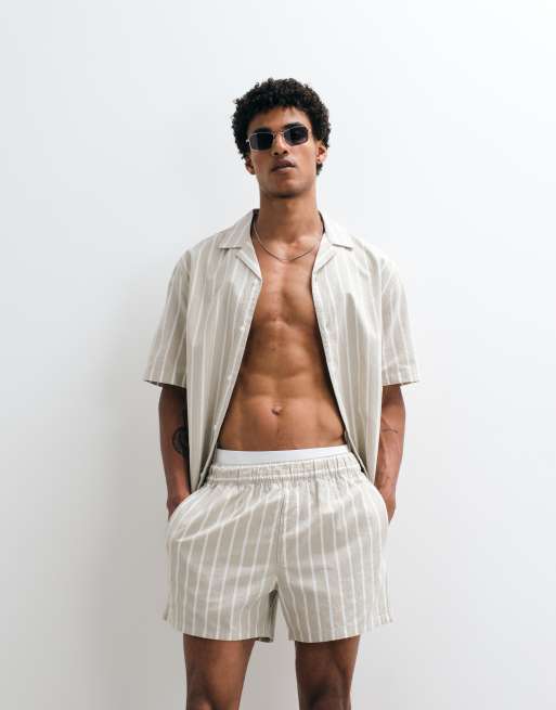ASOS DESIGN – Kurze Shorts in grüner Leinenoptik mit Streifen, Kombiteil, 2 von 7