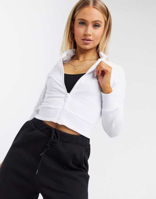 ASOS DESIGN – Kurze weiße Trainingsjacke mit Reißverschluss 
