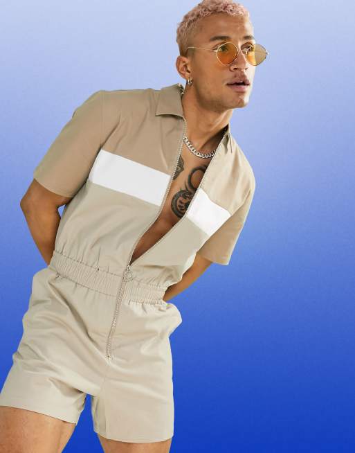 ASOS DESIGN – Kurzer Blaumann mit Bahnendesign