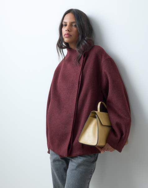 ASOS DESIGN kurzer formeller Waterfall-Mantel mit Wolle in Burgunderrot - view 1