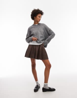 ASOS DESIGN - Kurzer Jeans-Faltenrock in Braun-Brown