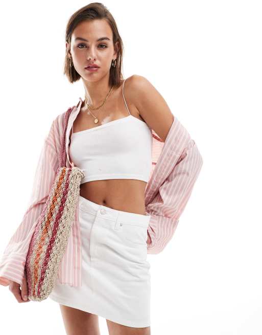 ASOS DESIGN – Kurzer Jeansrock in Ecru mit hohem Bund