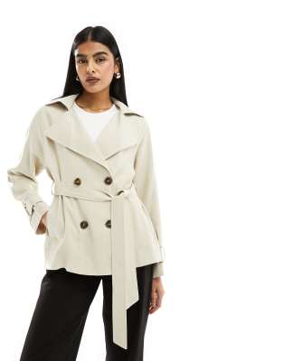 ASOS DESIGN - Kurzer, leichter Trenchcoat in Stein mit Taillengürtel-Neutral