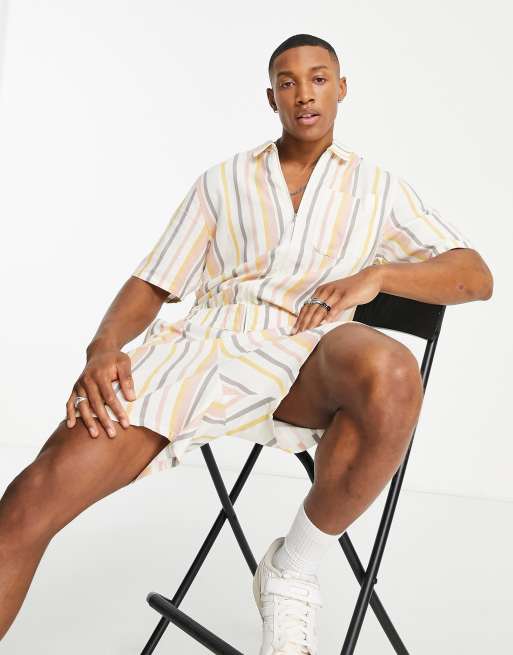 ASOS DESIGN – Kurzer Overall aus Leinenmischung mit Streifenmuster