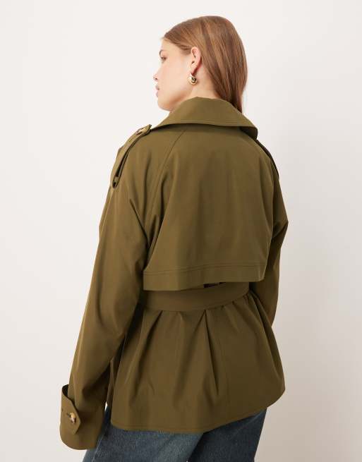 ASOS DESIGN – Kurzer Oversize-Trenchcoat in Olivgrün mit Gürtel, 2 von 4