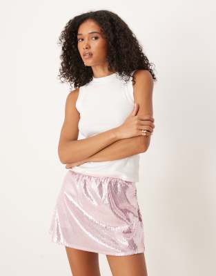 ASOS DESIGN - Kurzer Pailletten-Skort in Babyrosa